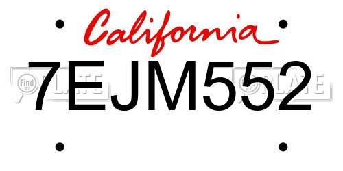 7EJM552 California License Plate