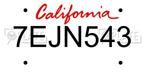 7EJN543 California License Plate
