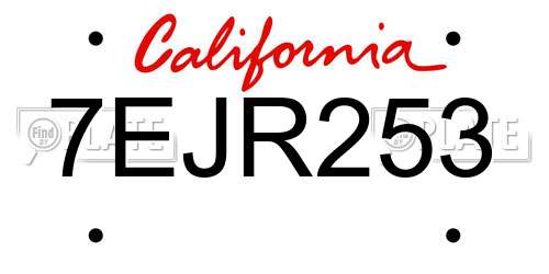 7EJR253 California License Plate