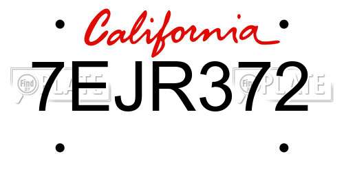 7EJR372 California License Plate