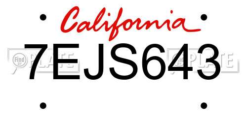 7EJS643 California License Plate