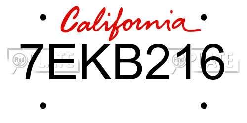 7EKB216 California License Plate