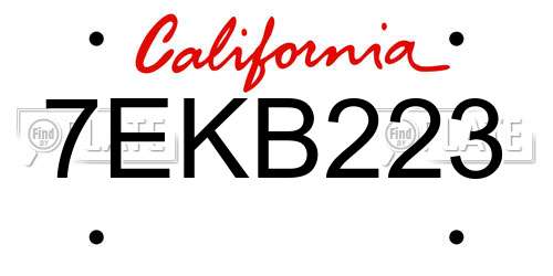 7EKB223 California License Plate