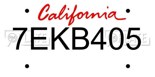 7EKB405 California License Plate
