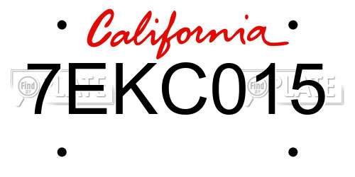 7EKC015 California License Plate