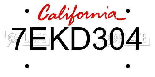 7EKD304 California License Plate