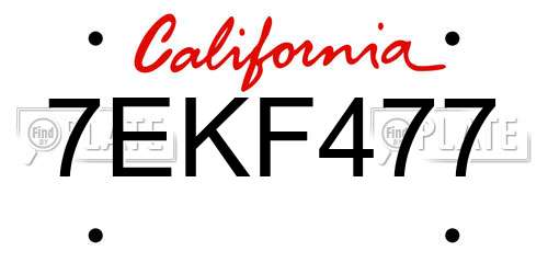 7EKF477 California License Plate