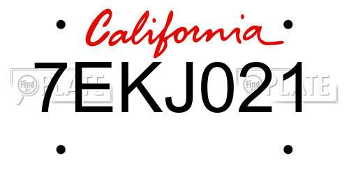 7EKJ021 California License Plate