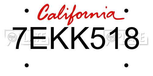 7EKK518 California License Plate