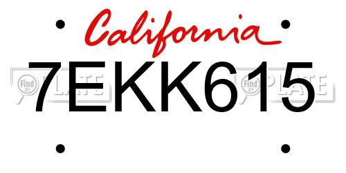 7EKK615 California License Plate