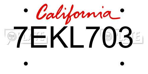 7EKL703 California License Plate