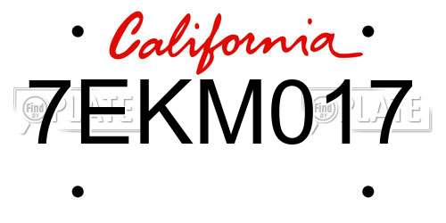 7EKM017 California License Plate