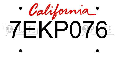 7EKP076 California License Plate