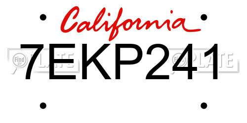 7EKP241 California License Plate