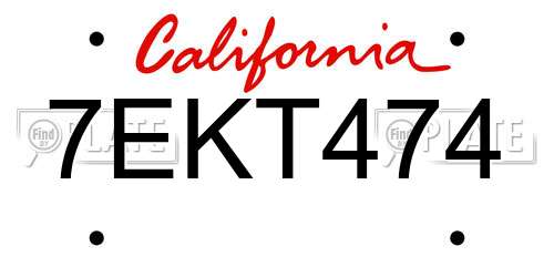 7EKT474 California License Plate