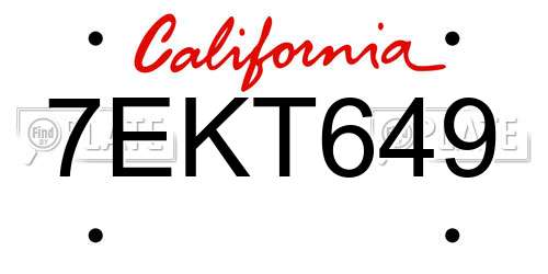 7EKT649 California License Plate