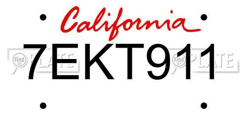 7EKT911 California License Plate