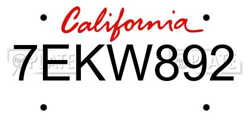 7EKW892 California License Plate