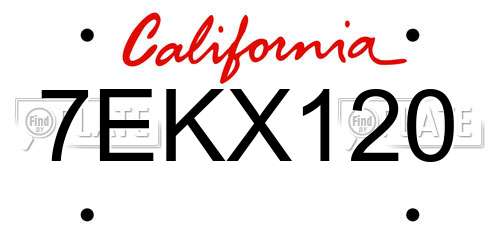 7EKX120 California License Plate