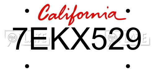 7EKX529 California License Plate