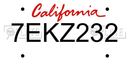 7EKZ232 California License Plate