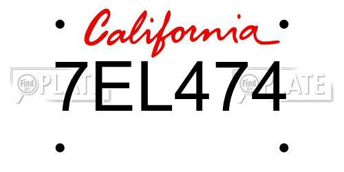 7EL474 California License Plate