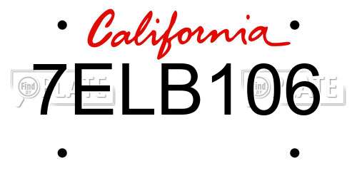 7ELB106 California License Plate
