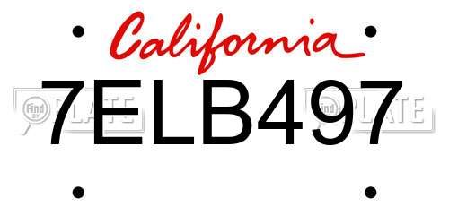 7ELB497 California License Plate