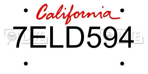 7ELD594 California License Plate