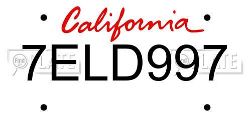 7ELD997 California License Plate