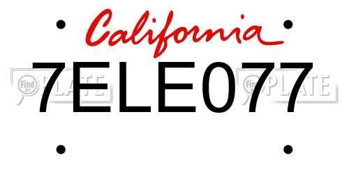 7ELE077 California License Plate