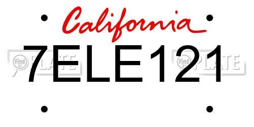 7ELE121 California License Plate