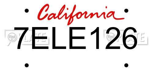7ELE126 California License Plate