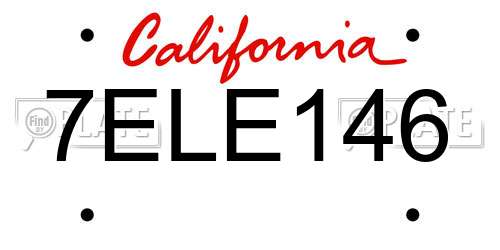 7ELE146 California License Plate