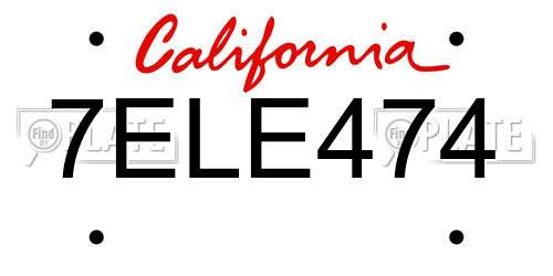 7ELE474 California License Plate