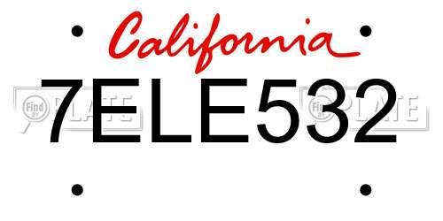 7ELE532 California License Plate