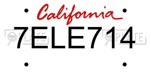 7ELE714 California License Plate