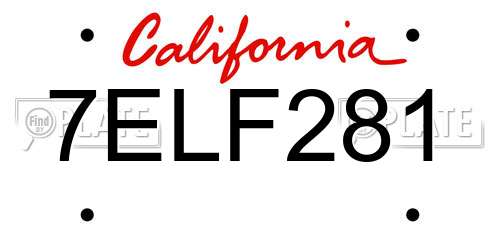 7ELF281 California License Plate