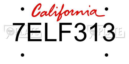 7ELF313 California License Plate