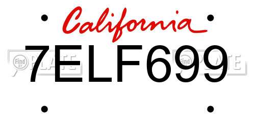 7ELF699 California License Plate