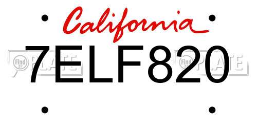 7ELF820 California License Plate
