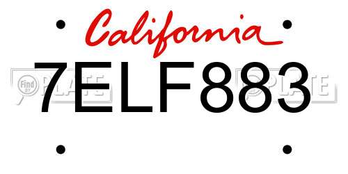 7ELF883 California License Plate