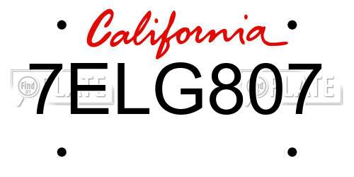 7ELG807 California License Plate
