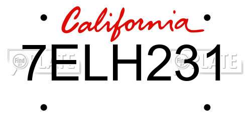 7ELH231 California License Plate