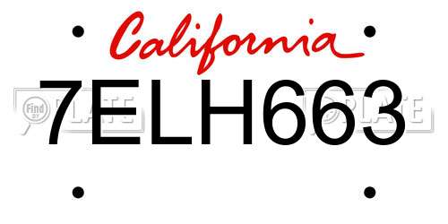 7ELH663 California License Plate