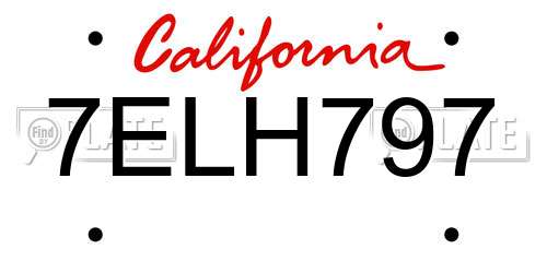 7ELH797 California License Plate