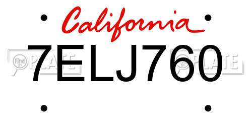 7ELJ760 California License Plate
