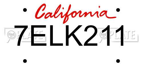 7ELK211 California License Plate