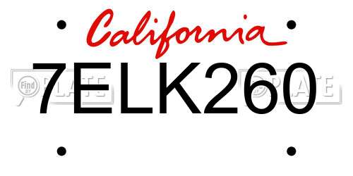 7ELK260 California License Plate