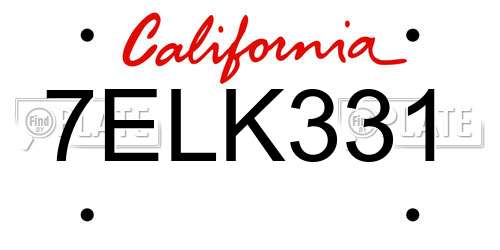 7ELK331 California License Plate